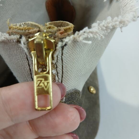 Zadig & Voltaire Teddy Skull Suede Canvas Ankle Boots Fringe EU 37 US 7 - Picture 9 of 11